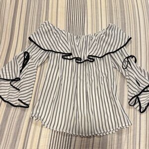 Maurices Black and White Striped Ruffle Blouse